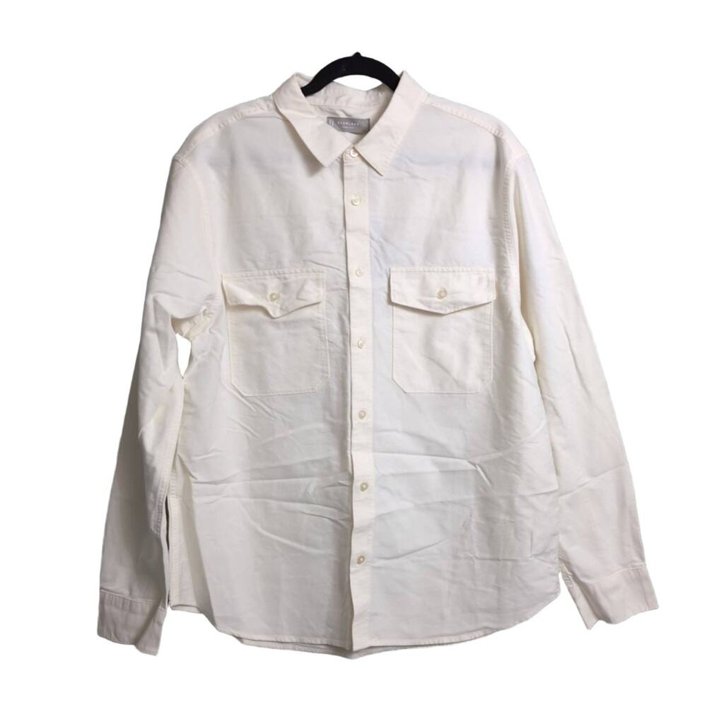 NWT Everlane Organic Oxford Relaxed Utility Shirt Bone Pockets Button Front L